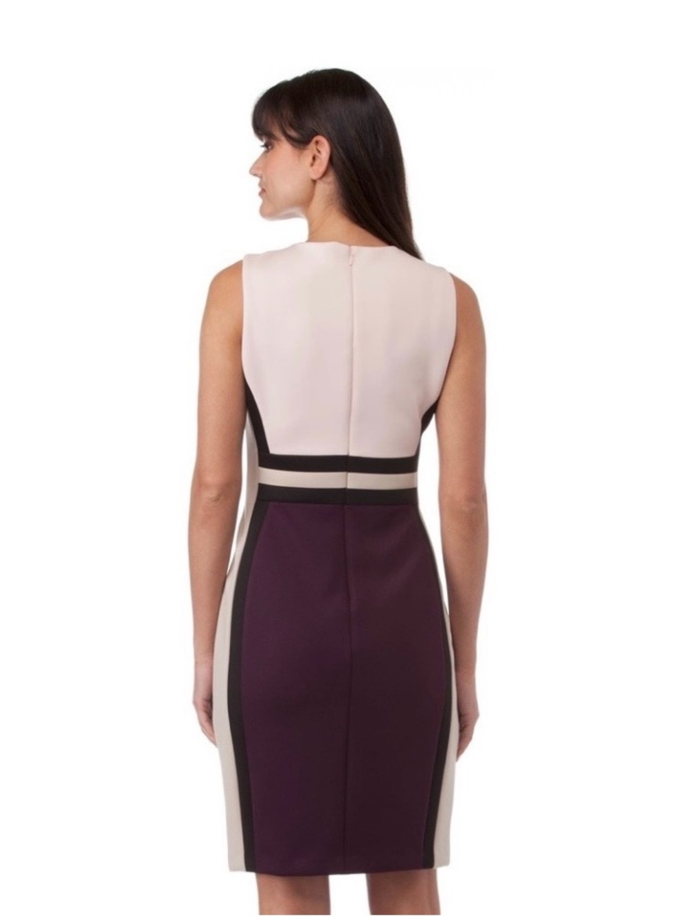 Calvin Klein Color block Body-con Midi Sheath Dress Purple, Cream & White - Picture 2 of 2
